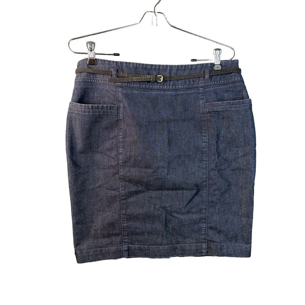 Kenneth Cole Reaction Pencil Skirt Stretch Denim Women's 10 Back Vent Dark Wash